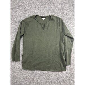 Peruvian Connection Sweater Womens Medium‎ Green Cotton Split V Neck Pullover